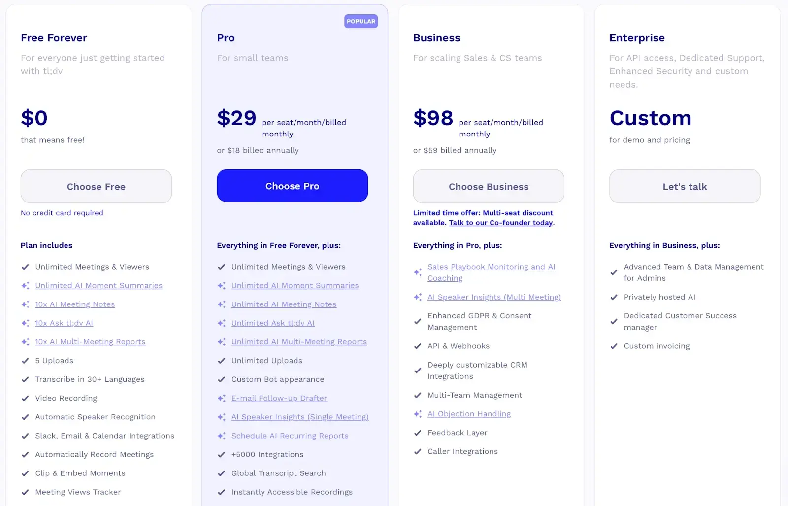 tl;dv pricing breakdown